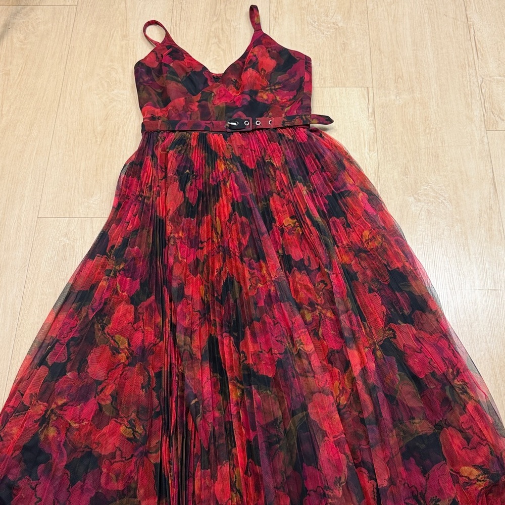 NEW Hutch Joanna Moody Orchids Pleated Belted Sleeveless Gown - Picture 3 of 7